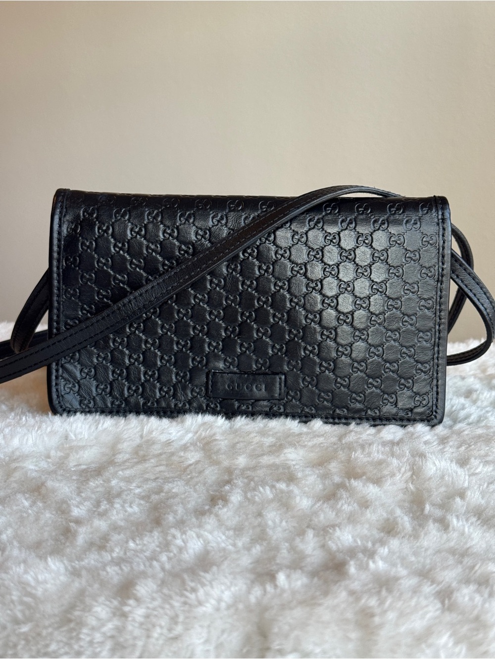 Gucci micro Guccissima Black Embossed GG Leather Crossbody